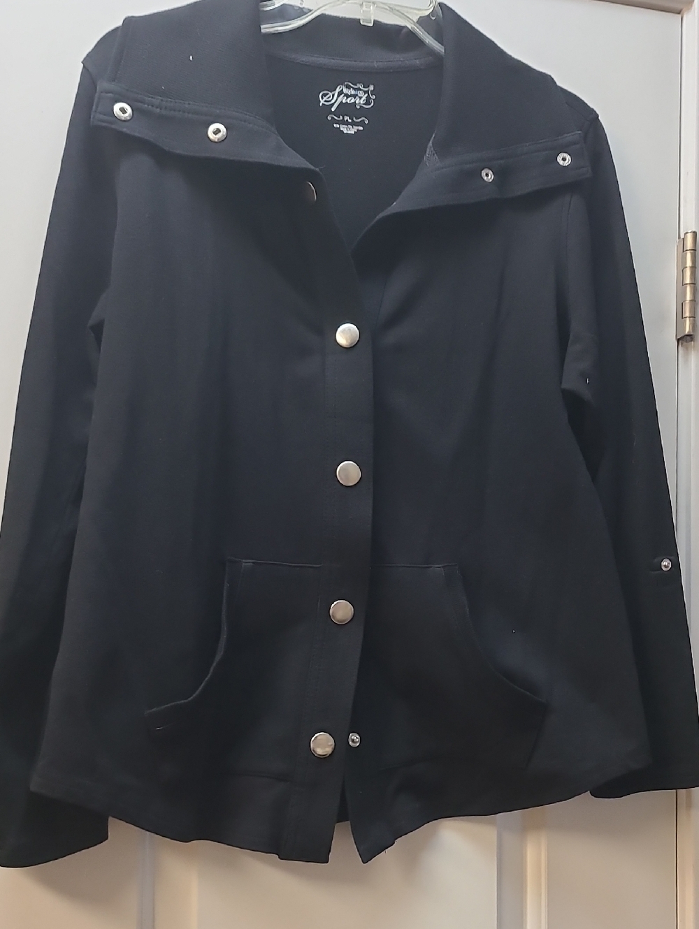 STYLE & CO Black Knit Jacket Size PL. Snap Front With/without Collar